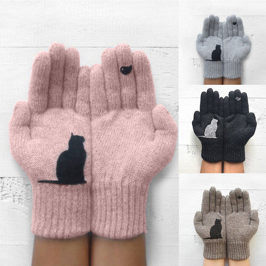 CasoSport™ Cute Cat Print Knitted Thickened Warm Split Finger Gloves
